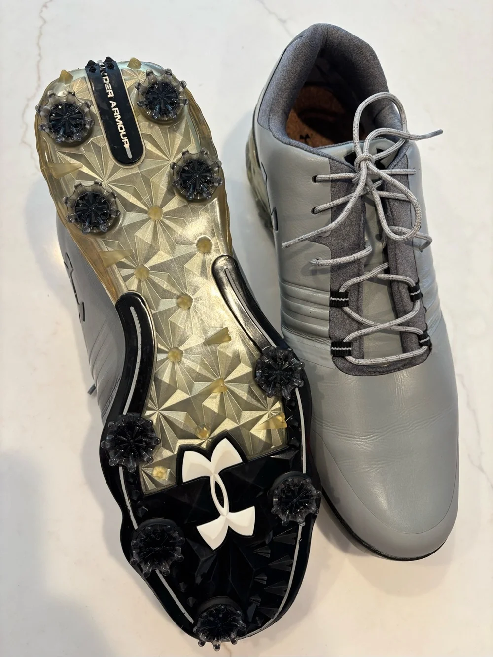 Under Armour UA Match Play Mens Golf Shoes Grey Spiked 3019893-106 Size 14